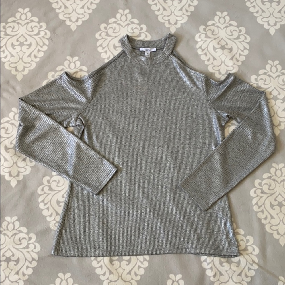 Bar III - Silver Metallic Shoulder Cut Out Blouse